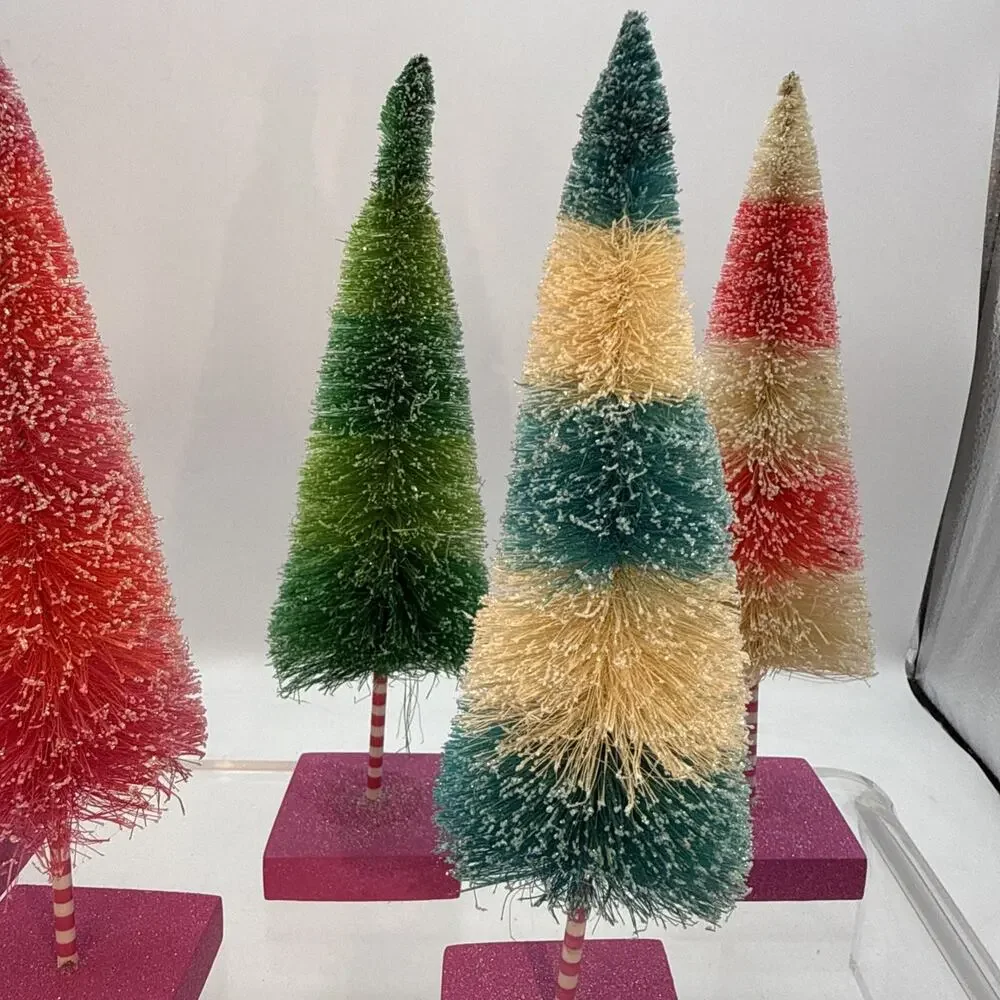 Set of 5 ~ Pastel Pink~Blue~Green Spring Easter Glitter Bottle Brush Tree 9.5”